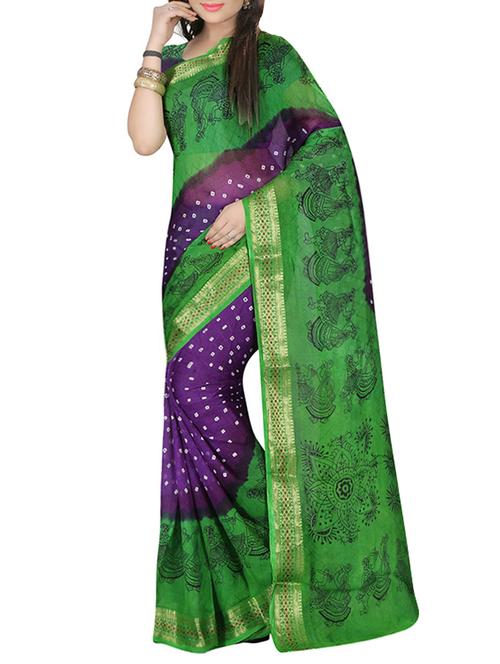 purple silk bandhani saree with blouse - 13682441 - Very Small Image - 1