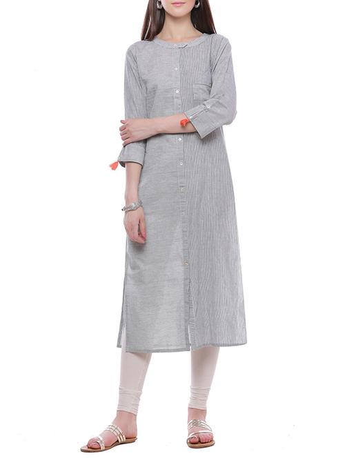 grey khadi solid straight kurta - 13683147 - Very Small Image - 1