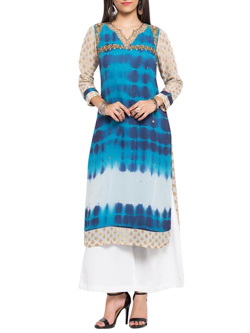 blue georgette straight kurta - 13683814 - Very Small Image - 1