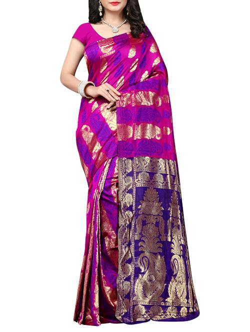magenta colored woven saree with blouse - 13684135 - Very Small Image - 1