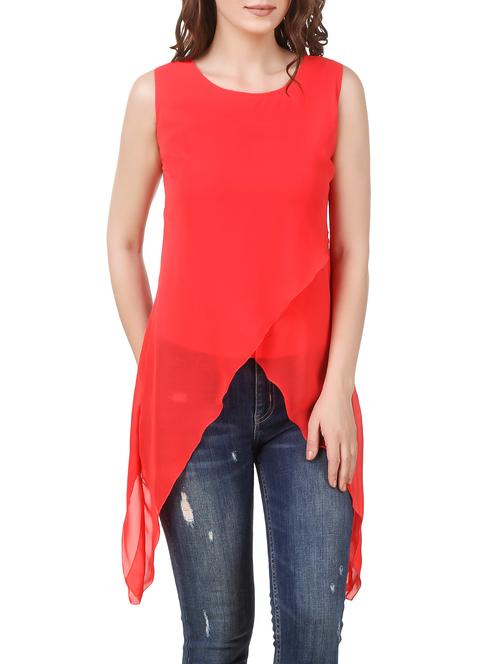 red georgette asymmetric top - 13684822 - Very Small Image - 1