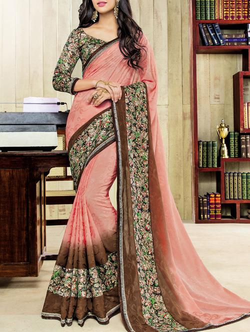 peach art silk saree with blouse - 13685170 - Very Small Image - 1