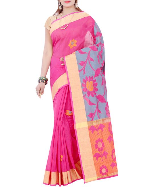 pink silk blend woven saree with blouse - 13685823 - Very Small Image - 1
