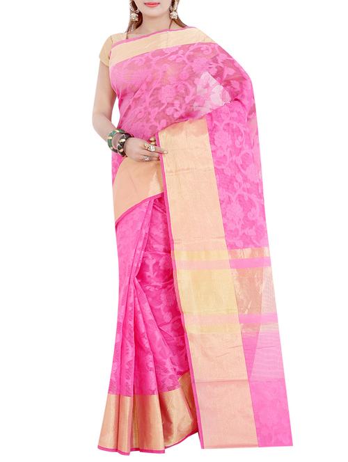 pink silk blend woven saree with blouse - 13685834 - Very Small Image - 1