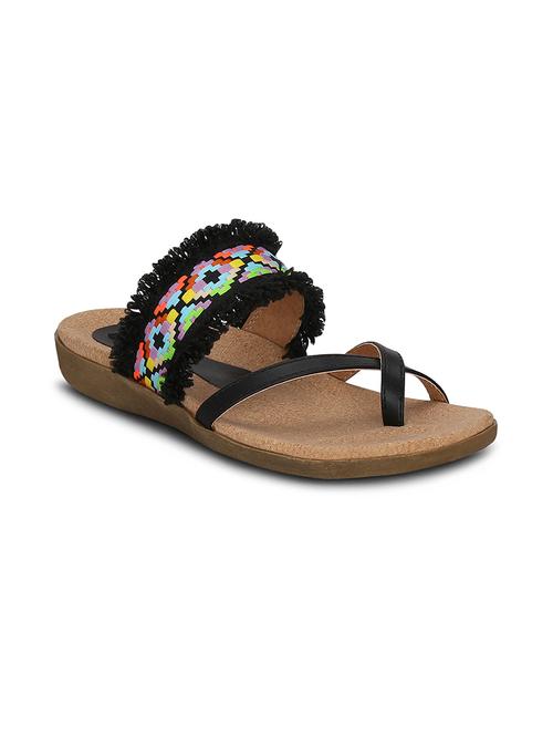 black faux leather one toe sandals - 13686726 - Very Small Image - 1