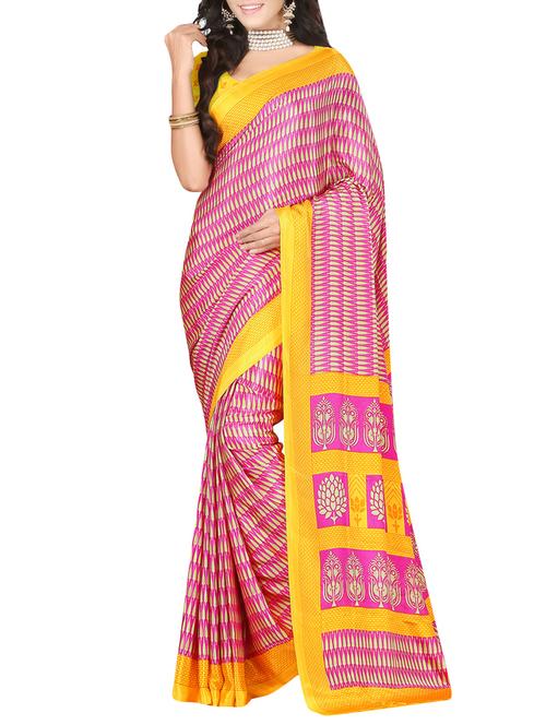 pink crepe printed saree with blouse - 13687167 - Very Small Image - 1