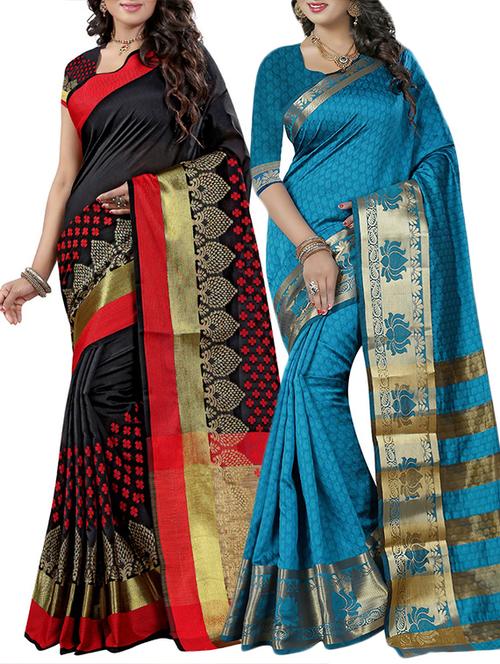multi colored combo saree with blouse - 13688046 - Very Small Image - 1