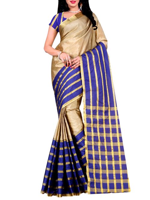 beige silk blend saree with blouse - 13688843 - Very Small Image - 1
