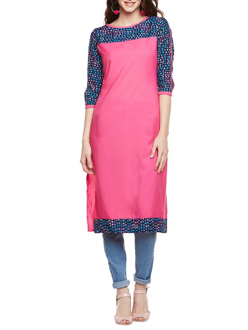 pink poly crepe printed straight kurta - 13689005 - Very Small Image - 1