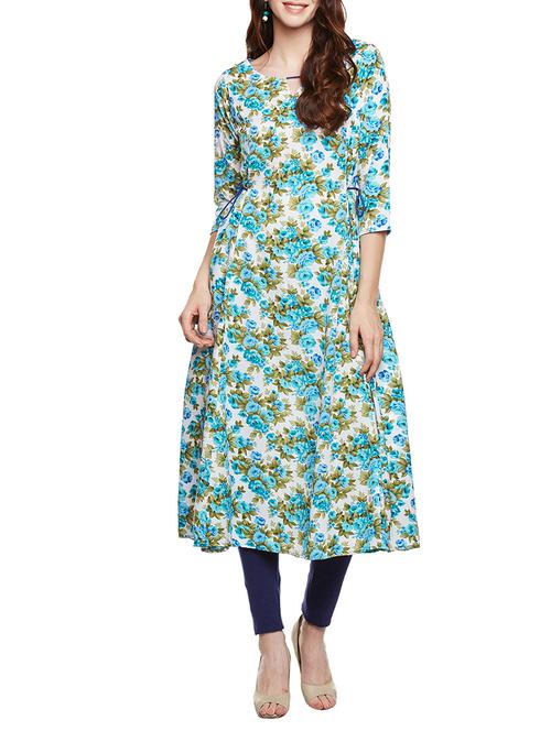 multi colored poly crepe printed flared kurta - 13689010 - Very Small Image - 1