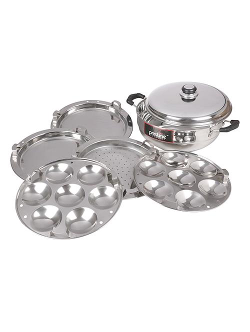 pristine induction compatible s/s multi purpose kadai with s/s lid 27 cm/4.750ltrs(2 idli,2 dhokla,1patra plates) - 13691137 - Very Small Image - 1