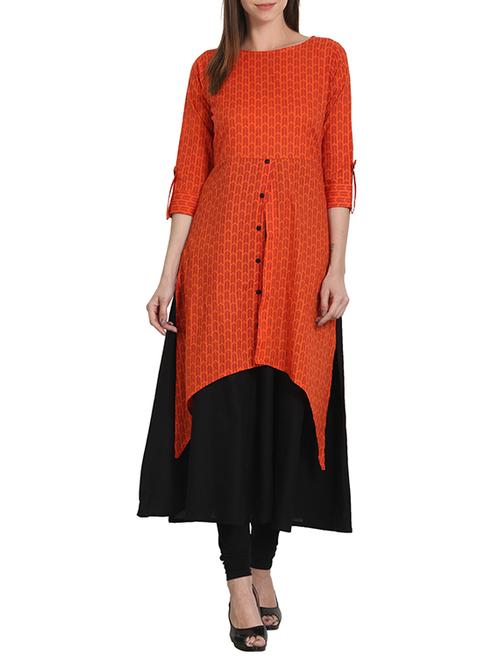 printed high-low roll up sleeves kurta - 13692986 - Very Small Image - 1