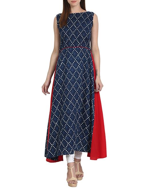 indigo a-line polka dot kurta - 13693024 - Very Small Image - 1