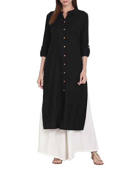 black rayon straight kurta - 13693038 - Very Small Image - 1