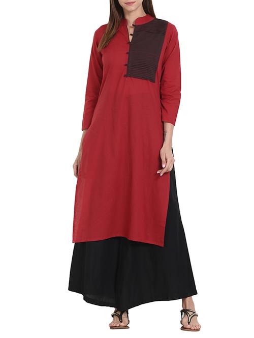 maroon cotton straight kurta - 13693039 - Very Small Image - 1