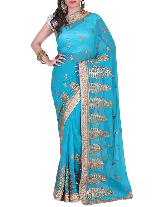 sky blue georgette embroidered saree with blouse - 13693144 - Very Small Image - 1