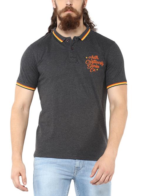 grey typographic chest print polo t-shirt - 13693466 - Very Small Image - 1