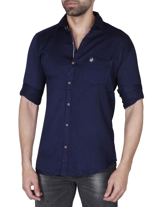 navy blue cotton casual shirt - 13693508 - Very Small Image - 1