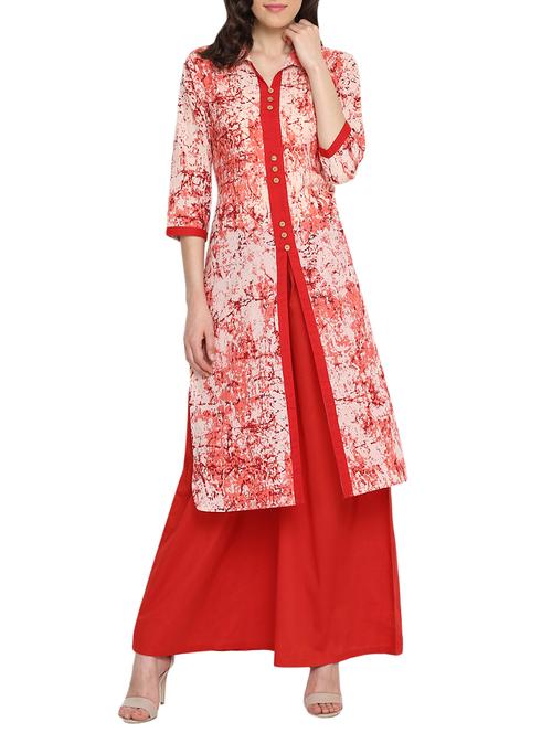 red cotton high slit kurta - 13693915 - Very Small Image - 1