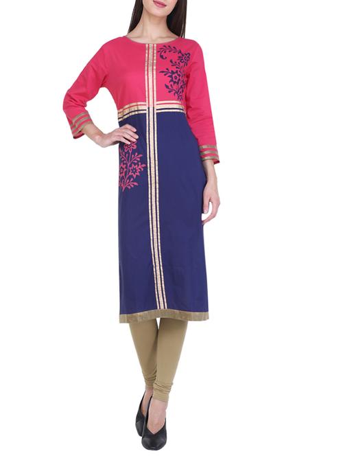blue cotton straight kurta - 13694941 - Very Small Image - 1