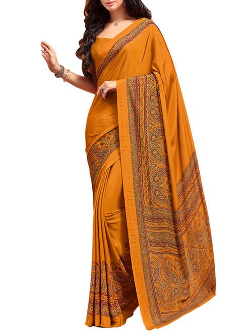paisley printed orange saree with blouse - 13695994 - Very Small Image - 1