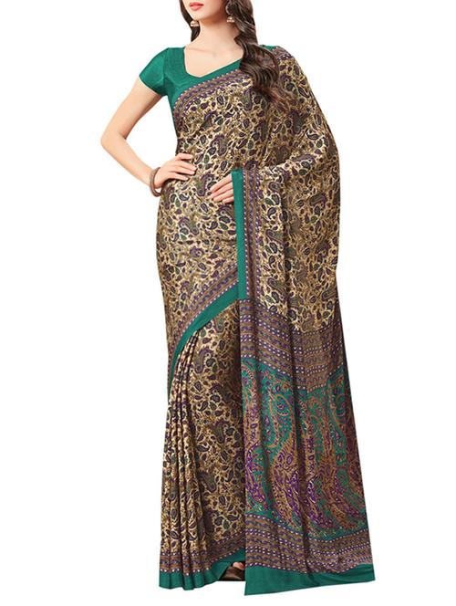 paisley printed brown saree with blouse - 13696001 - Very Small Image - 1