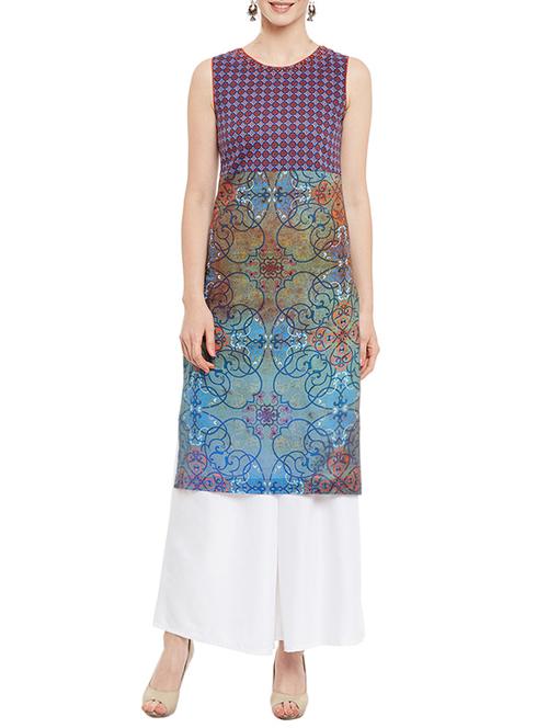 blue cotton printed kurta - 13696060 - Very Small Image - 1