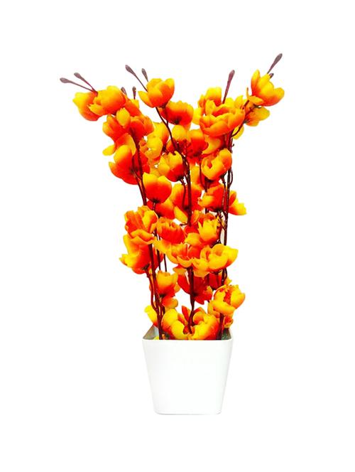 "fleur blossom orange, yellow assorted artificial flower  with pot (13.8 inch, pack of 1)" - 13696186 - Very Small Image - 1