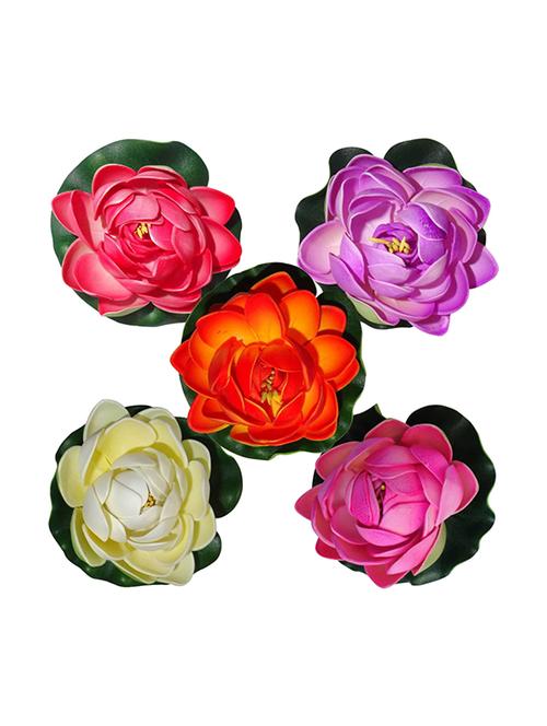lotus medium multicolor assorted artificial flower (4 inch, pack of 5)" - 13696191 - Very Small Image - 1