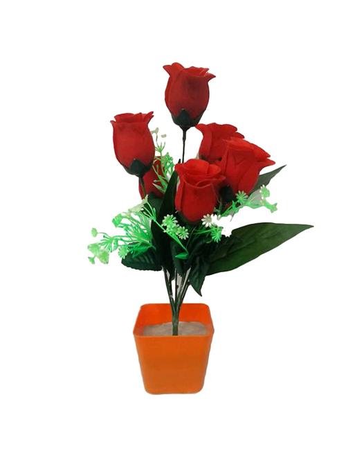 red rose artificial flower  with pot (15 inch, pack of 1)" - 13696209 - Very Small Image - 1