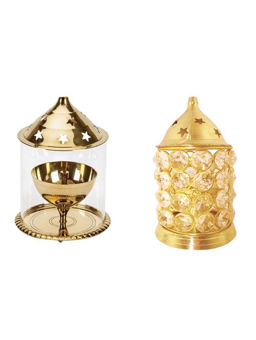 decorate india brass akhand diya with crystal diya set 5.5 inch - 13696693 - Very Small Image - 1