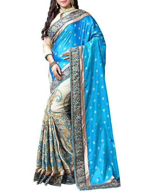 blue embroidered half and half  saree with blouse - 13697623 - Very Small Image - 1