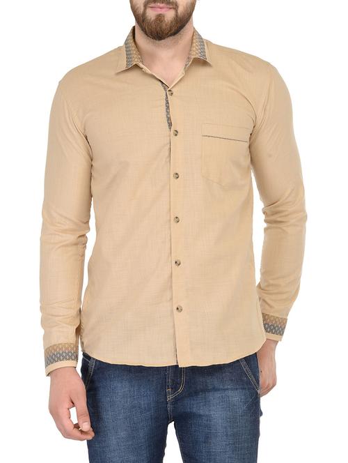 beige cotton blend casual shirt - 13697718 - Very Small Image - 1