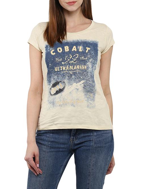 beige printed cotton regular tee - 13697856 - Very Small Image - 1