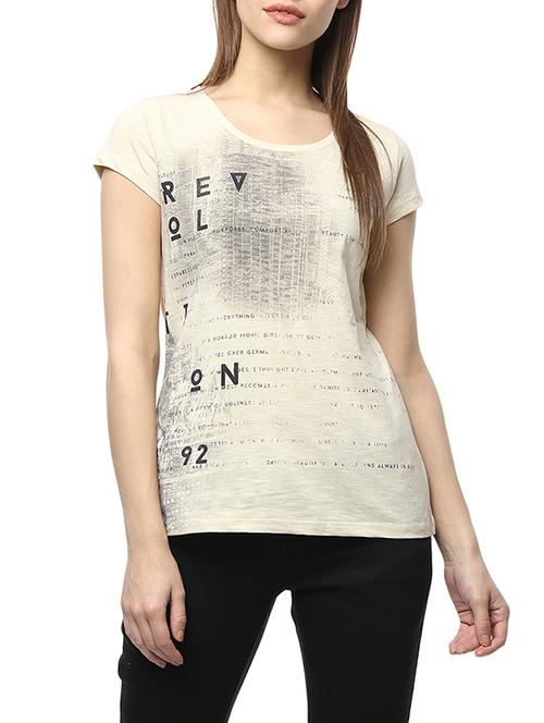 beige printed cotton regular tee - 13697867 - Very Small Image - 1