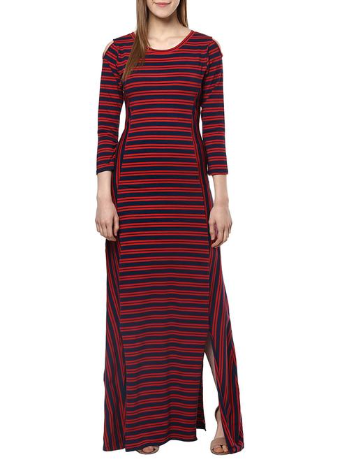 red blue cotton lycra maxi dress - 13698790 - Very Small Image - 1