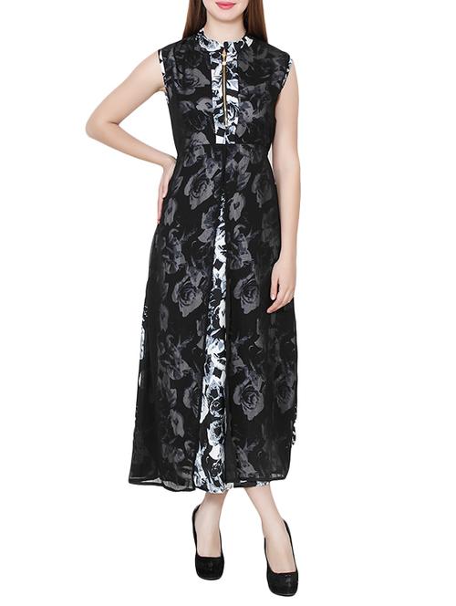 black printed poly crepe layered dress - 13699218 - Very Small Image - 1