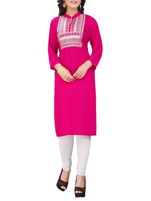 pink cotton printed straight kurta - 13699956 - Very Small Image - 1
