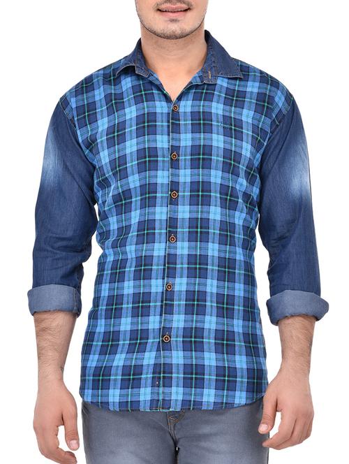 blue denim casual shirt - 13707581 - Very Small Image - 1