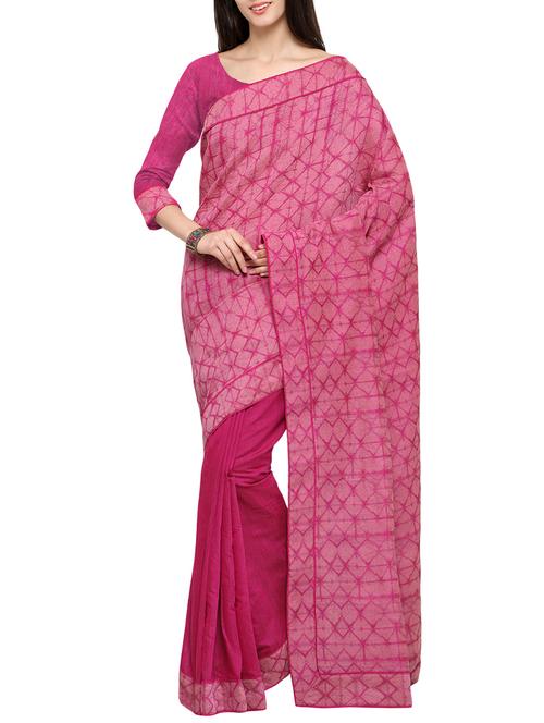 pink cotton half and half saree - 13709943 - Very Small Image - 1