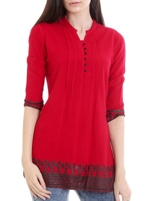 red viscose straight kurti - 13710825 - Very Small Image - 1