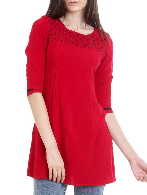 red viscose straight kurti - 13710827 - Very Small Image - 1