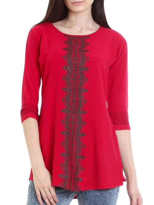 red viscose straight kurti - 13710828 - Very Small Image - 1