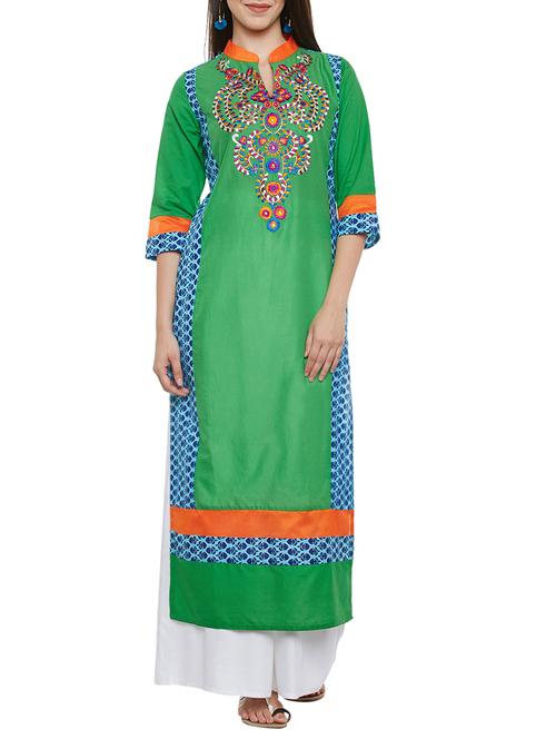 green cotton straight kurta - 13711893 - Very Small Image - 1