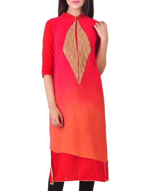red georgette straight kurta - 13712117 - Very Small Image - 1