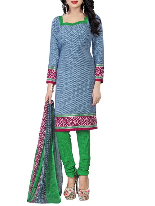 grey crepe printed churidaar suits dress material - 13716001 - Very Small Image - 1