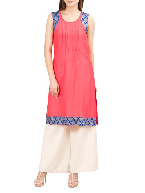 pink rayon straight kurta - 13716419 - Very Small Image - 1