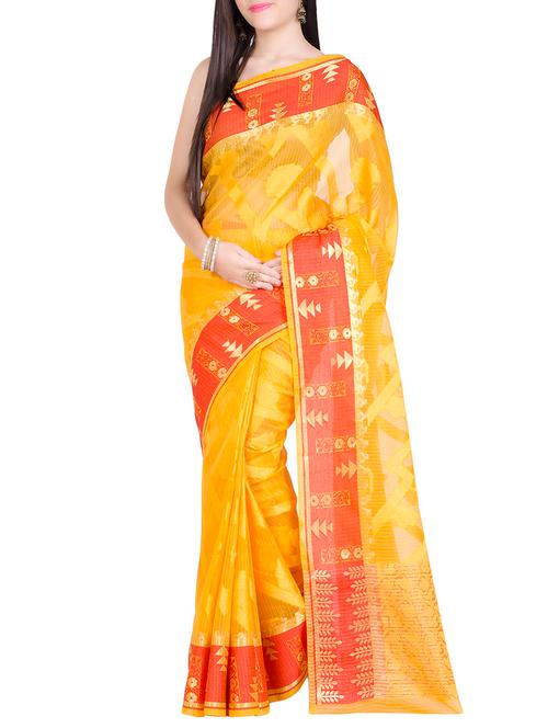 contrast geometrical border woven saree with blouse - 13717591 - Very Small Image - 1