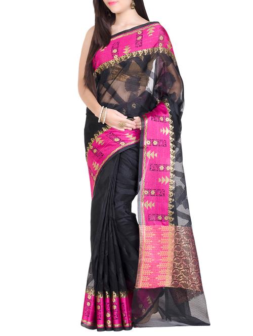 contrast zari border banarasi saree with blouse - 13717593 - Very Small Image - 1