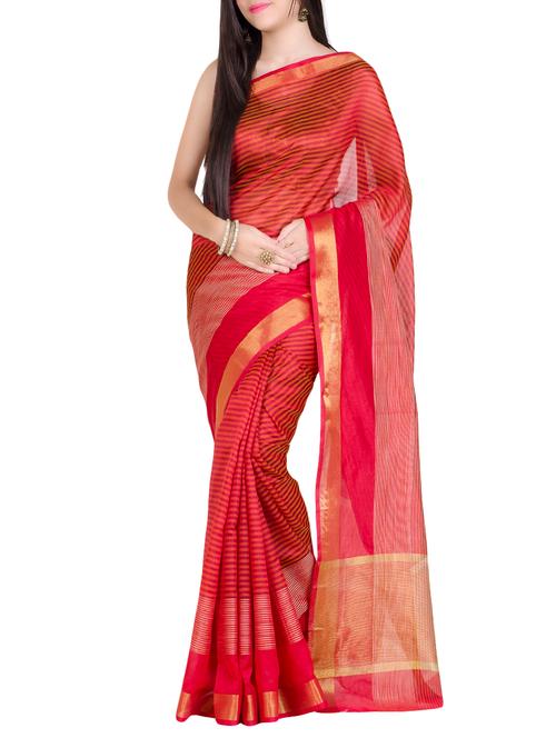 gold border striped woven saree with blouse - 13717598 - Very Small Image - 1